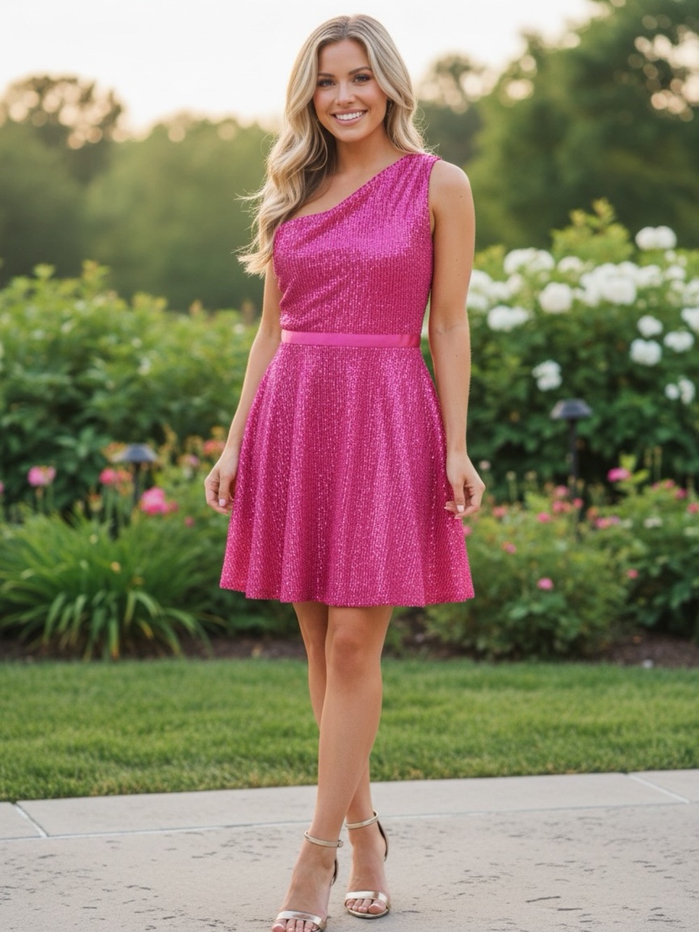 Bery Love Hot Pink Sequin One Shoulder Dress Size XL